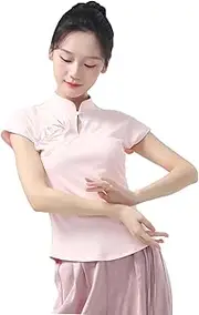 [Angcoco] Women's Mandarin Collar Embroideried Cap Sleeve Tops