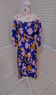 MISTER ZIMI Agnes Dress Size 12 Purple off The Shoulder Midi Hi-lo NWT $189