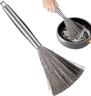 Steel Pan Brush - Stainless Steel Pan Brush - Dish Scrubber Brush Long Handle - Cookware Scrubber Brush, Cleaning Brush, Dish Cleaning Scraper