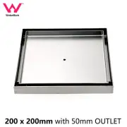Brushed Silver Big 200mm Square Tile Insert Shower Grate Floor Drain 50mm Outlet