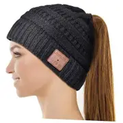 Bluetooth Hat, Gifts for Women Ponytail Bluetooth Beanie Hat, Upgraded Black