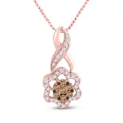 14k Rose Gold Round Brown Diamond Flower Cluster Pendant 1/2 CttwF