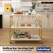 Portable Kitchen Island Trolley Bar Cart Wine Rack Drinks Glass Bottle Holder