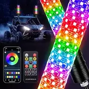 WEKILAM 2PCS 1FT Fat Whip Lights, LED Fat Whip Light with App & Remote Control, Brighter Spiral Chasing Lighted Antenna Whips for UTV ATV RZR SXS Can-Am Dune Buggy Offroad Truck