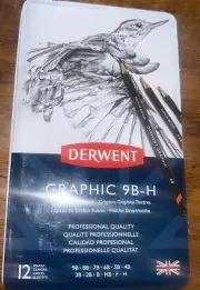 Derwent Graphic Graphite Pencils Soft Grade Set of 12 Tin (9B - H)