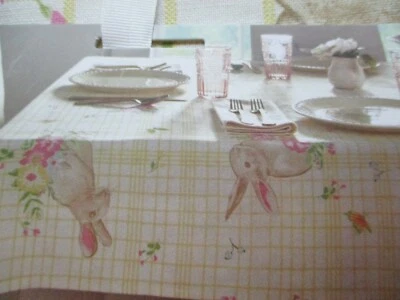 ISAAC MIZRAHI BUNNY ON YELLOW CHECKERED TABLECLOTH 60 X 120 - NEW with TAGS -