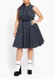 CITY CHIC Nellie Dress in Navy Polka Dot Plus Size Medium/18 NWT [RRP $129.95]