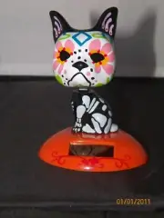 Solar Halloween Black Cat White Skeleton Mardi Gras mask bobble head orange base