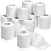 Self Adherent Cohesive Tape - (Pack of 12) 2” x 5 Yards, Self Adhesive Bandage Rolls & Sports Athletic Wrap for Ankle, Wrist, Knee Sprains and Swelling, Vet Wraps in White Color
