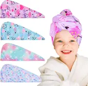 4 Pack Microfiber Hair Drying Towel, Hair Towel Wrap for Kids Girls Women,