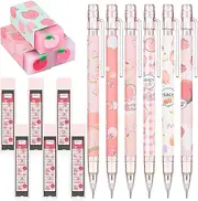 15 Pcs Kawaii Mechanical Pencil Set First School Gift Pen Include Peach Mechanical Pencils with Tubes Pencil Refills Cute Juice Peach Eraser School Supplies for Sketching Architecture Drawing (0.7 MM)