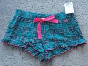 LEI Juniors Y2K PJ Sleep Shorts Small Green Pink Plaid Elastic Waist Pull On NEW