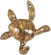 Brass Wall Mount Hook I Metal Antique Gold Finish Turtle Shape Hanger Rack I Vintage Decorative Hooks for Hanging Coats Purses Towel Key Hat Jacket Bags Home Kitchen Wall Decor