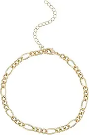 [Beebeecraft] 1 Box 5Pcs Figaro Chain Bracelet 18K Gold Plated 18.4cm Mens Curb Chain Bracelets Curb Cuban Link Chains Bracelet