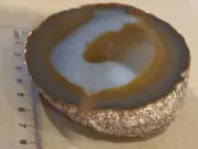 Polished 300 Gram, 9 Cm Across End Of Coloured Agate Geode