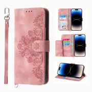 MCC iPhone 14 Pro Max Wallet Case Cover Extra Card Slots with Strap Apple ProMax [Pink]