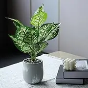 BERRYLION 16” Small Fake Plants,Green Artificial Plants Indoor,Green Bookshelf Décor,Faux Plants for Home Décor,White Potted Fake Plant for Nightstand Decor