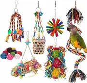 FUNNTY 16 Pcs Bird Toys,Parrot with Colorful Chewing Shredding Foraging,Perches,Parakeet Toys for Rope Bungee