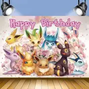 Eevee Pokemon Backdrop Banner Birthday Party Supplies Photo Banner Decorations