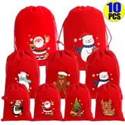 10Pcs Christmas Velvet Bag Drawstring Pouch Candy Gift Bag Christmas Storage Bag