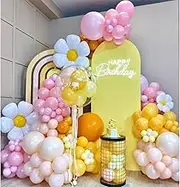 DUBEDAT 163Pcs Daisy Balloon Garland Arch Kit White Daisy Flower Macaron Pink Yellow Orange Balloons Garland for Baby Shower Birthday Wedding Groovy Flower Party Decoration