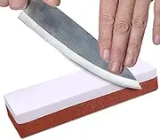 Synra Whetstone Kitchen Knife Sharpening Stone, 8-Inches, Hatchet, Knife, and Axe Sharpener for Home, Field, and Shop, Sharpening Tool with Red Non-Slip Plastic Base, Supports Fine & Coarse Grinding