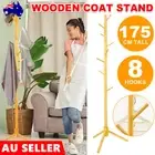 Adjustable Wooden Coat Rack Clothes Hanger Hat Jacket Umbrella 8 Hooks Storage