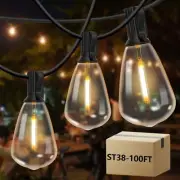 100ft Outdoor String Lights Waterproof, ST38 Globe Led Patio Lights with 24 Edis