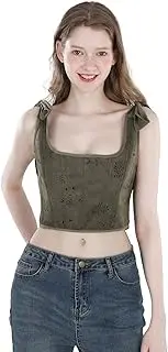 [CR ROLECOS] Women's Renaissance Corset Top Corset Medieval Corset Top Ruffle Hem with Straps Floral Print Corset Vest