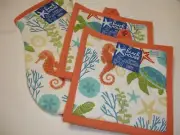 New! S/3 Beach Ocean Sea Turtle Seahorse Turtle Potholders Oven Mitt Sea Life