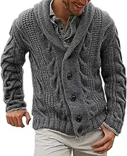 [Generic] Men Shawl Collar Ribbon Cardigans Fit Long Sleeve Casual Sweater Cardigans for Men Long Sleeve Zipper Jackets Big and Tall, Grey, XXL