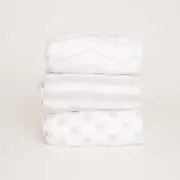 3 Pack Gray Bassinet Fitted Sheet Set - 100% Cotton Baby Bedding Boy/Girl