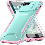 Asuwish Phone Case for iPhone 6plus 6splus 7plus 8plus i 6/6s/7/8 Plus with Screen Protector and Slide Camera Cover Rugged Cell iPhone6splus i Phone7s 7s 7+ 8s 8+ Phones8 6+ i6 6s+ Men Mint Green