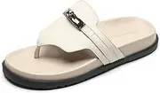 [fzmnwwc] Women's Thick Soled Leather Flat Slippers, Black Beach Fashion Flip Flops, Sizes 5-11