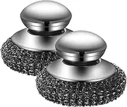 Stainless Steel Scrubber 2Pcs 3.9x2.6in Metal Scourer with Handle Hand Caring Replaceable Kitchen Cleaning Brush for Dishes, Pan, Pot, Stove, Plate Steel Scrubber for Dishes