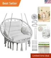 Stylish Grey Hammock Chair: Comfortable Macrame Swing for Relaxation & Leisure