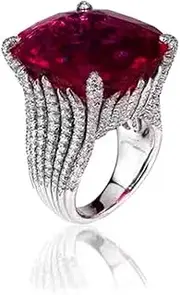 [FUAHXYES] Red Crystal Geometry Cocktail Rings Elegant Square Zircon Engagement Wedding Statement Rings Uniquely Fashion Jewelry for Women Girl Gift