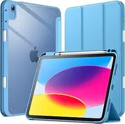 JETech Case for iPad (A16) 11th/10th Generation (2025/2022) with Pencil Holder, Clear Transparent Back Shell Slim Stand Shockproof Tablet Cover, Auto Wake/Sleep (Sky Blue)