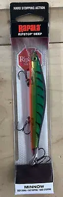 Rapala Ripstop Deep Minnow Lure Fire Tiger 3 Treble Hooks Hard Stopping Action