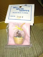 Dollhouse Miniature Easter Basket w/ Chocolate Rabbit in Green Grass New