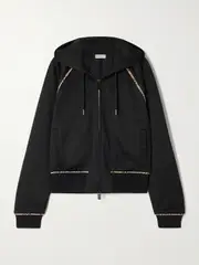 [Burberry] Burberry - Checked Piqué-trimmed Jersey Hooded Track Jacket - Black - small small Black