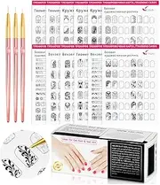 Nail Art Book Design Practice With 3pc Rose Gold Nail Liner Pen 360pcs Nail Wipes Lines Drawing Painting Template Learning Book Manicure Tools For Beginner (white)