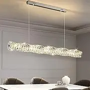 TONFON Modern Rectangular Crystal Chandelier Luxury Linear Crystal Pendant Light LED Study Room Hanging Light for Kitchen Island Living Room Bedroom Bedside Dining Room Hallway Ceiling Light Fixture