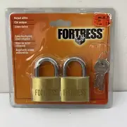 Vintage 1999 FORTRESS 1840T 2 Keyed Alike Padlocks Brass New Sealed Master Lock