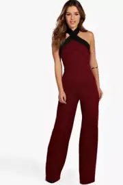 Boohoo NWT! Petite Jull Colour Block Cross Front Jumpsuit Size 10