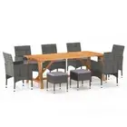 8-Person Garden Dinner Set Wood Dining Table And PE Rattan Chairs Stool Cushions
