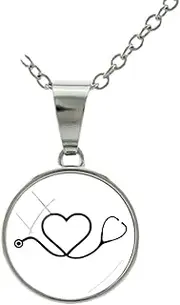 [Generic] Heart Picture Necklaces Snap Button Necklace Round Glass Pendant DIY, 2.5, Glass, Stabilized Turquoise
