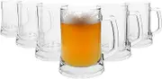 6X 500ml Glass Beer Mugs - Large Pint Half Litre Birthday Drinking Tankard Cup Stein Glasses with Handle Set - by Rink Drink