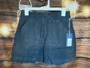 Universal Thread Black Mid-Rise Tie Waist Linen Shorts Small