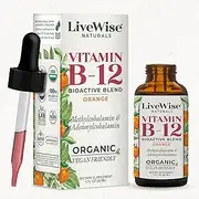 Live Wise Naturals Liquid B12 Vitamin Sublingual – All-Natural Liquid Vitamin Vegan B12 Drops – Non-GMO Adenosylcobalamin Methylcobalamin B12 Supplement – Boost Your Immune System, Metabolism, Energy and Focus 1 Ounce (New) Organic Orange (180 servings)